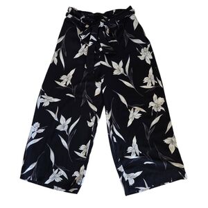 Elegant Black Floral Wide-Leg Pants